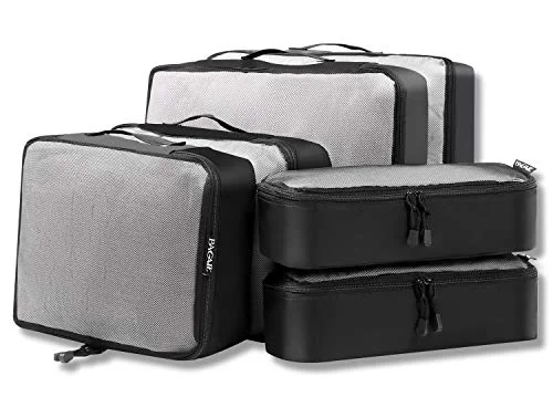 6 Set Packing Cubes,3 Various Sizes Travel Luggage Packing Organizers (Black net)