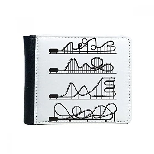 Amusement Park Black Roller Coaster Silhouette Flip Bifold Faux Leather Wallet Multi-Function