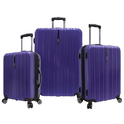 Traveler’S Choice Tasmania Polycarbonate Expandable 8-Wheel Spinner 3-Piece Luggage Set, Purple