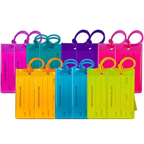 14 Pack TravelMore Luggage Tags For Suitcases, Flexible Silicone Travel ID Identifier Labels Set For Bags & Baggage - Multi Color Pack