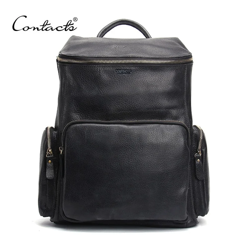 Contact'S Genuine Leather Men Backpack For Laptop 13.3 Inch Casual Daypack Men'S Bag Small