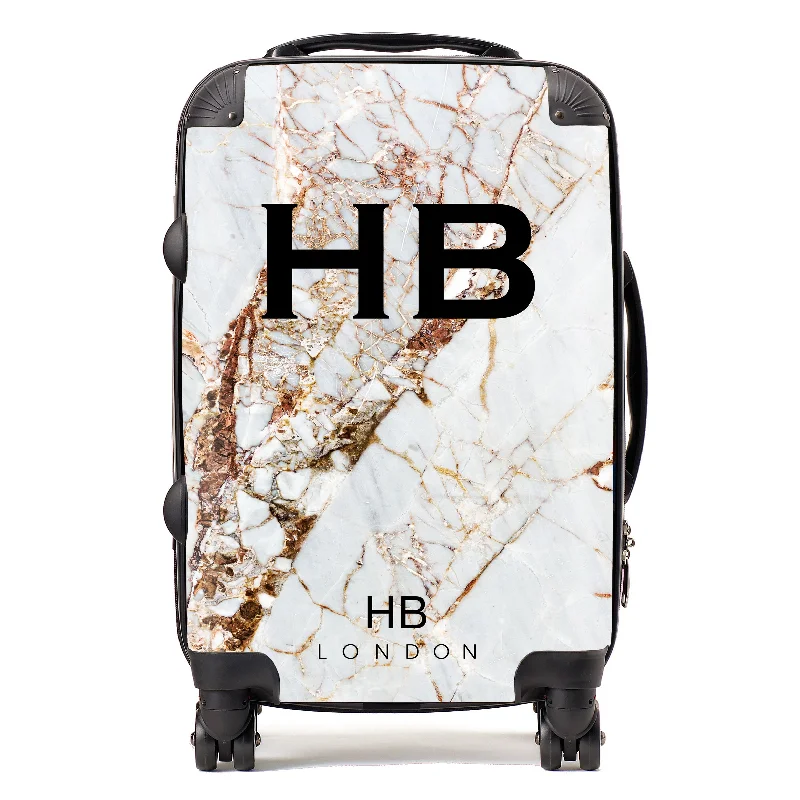 Personalised Natural Cracked Marble Initial Suitcase