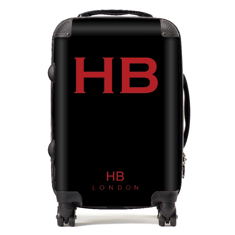 Personalised Black with Red Font Initial Suitcase