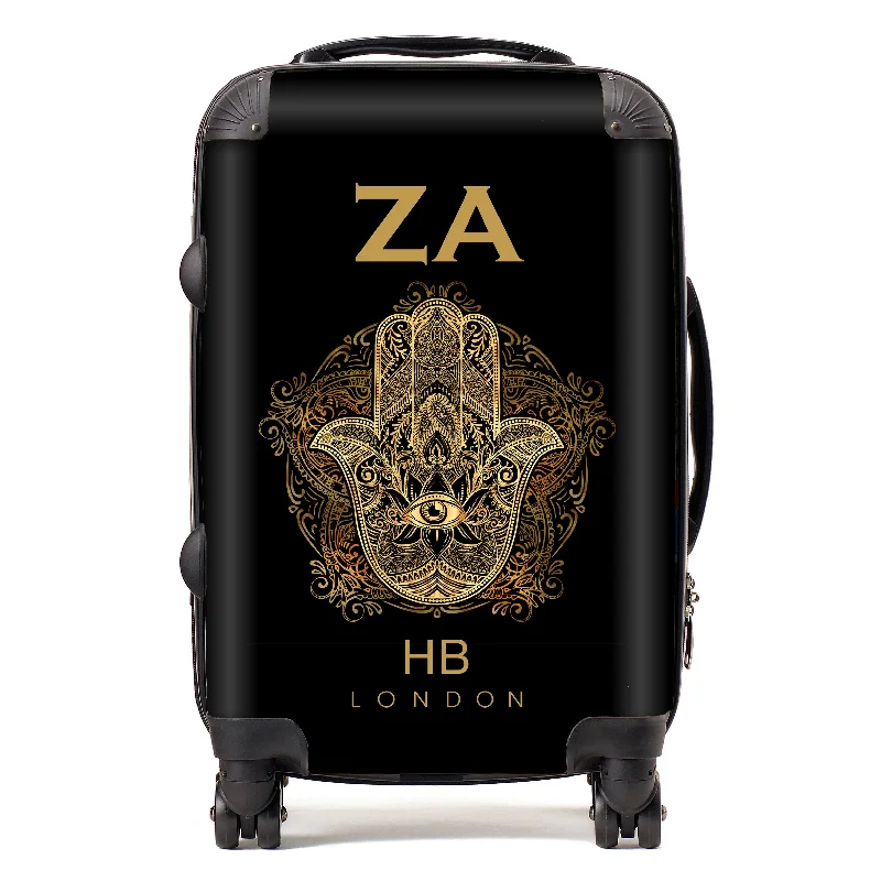 Personalised Hand of Hamza with Gold Font Initial Suitcase