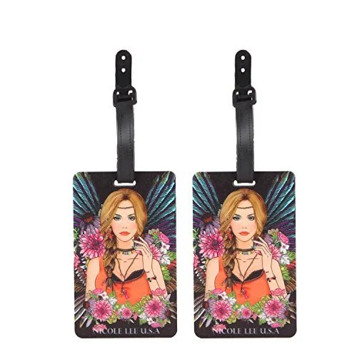 Nicole Lee Women's 2 Piece Luggage Bag Travel Tags, [Orange] Fashion Prints, Info Tab, Gypsy Girl