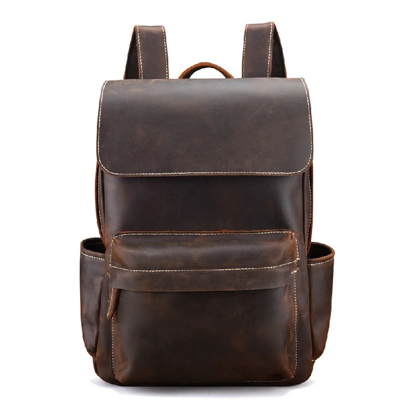 Luxury Vintage Durable Quality Crazy Horse Leather Men Backpack Casual Genuine Leather Men'S Travel