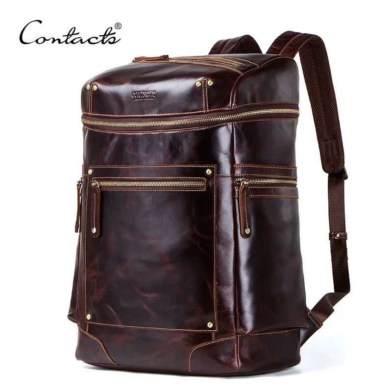 Crazy Horse Genuine Leather Men'S Backpack Waterproof Laptop Bag For Men Vintage Bagpack Big