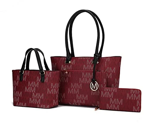 MKF Collection by Mia K. MKF-MU6365W-BRG Lady II M Signature Tote Bag & Wallet Set44; Burgundy - 3 Piece