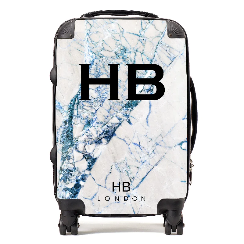 Personalised Blue Cracked Marble Initial Suitcase