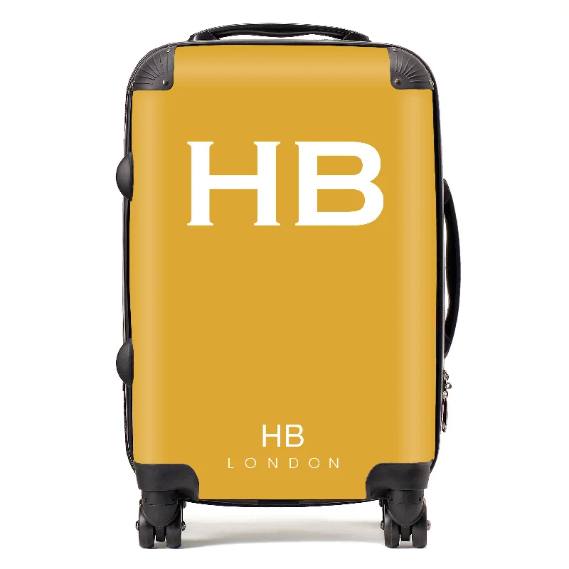 Personalised Mustard with White Font Initial Suitcase