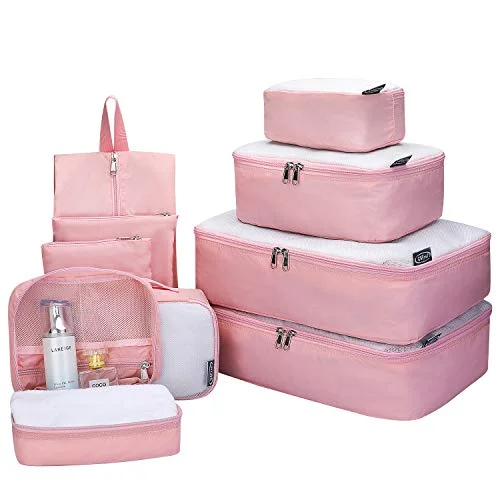 G4Free 9 Set Packing Cubes - Water Resistant Mesh Travel Luggage Accessories Packing Organizer with Shoes Bag(Pink)