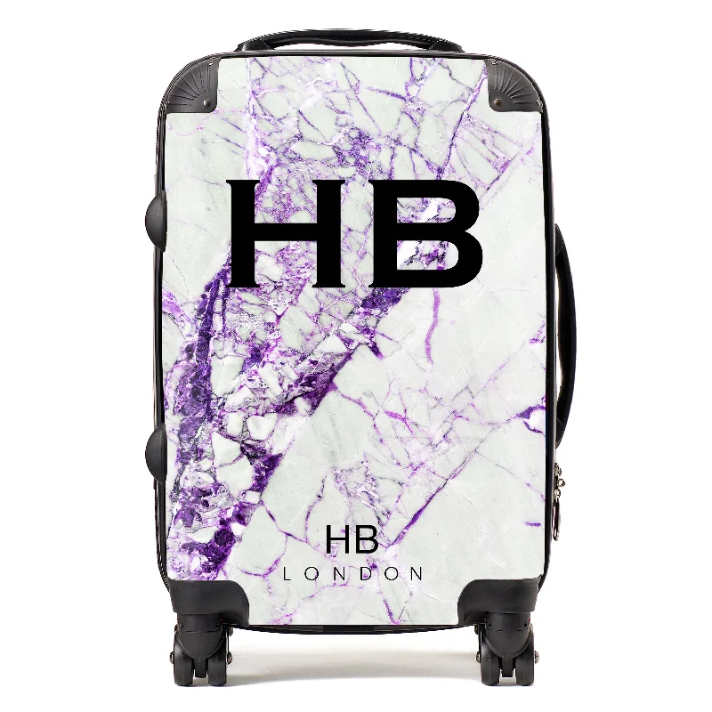 Personalised Purple Cracked Marble Initial Suitcase