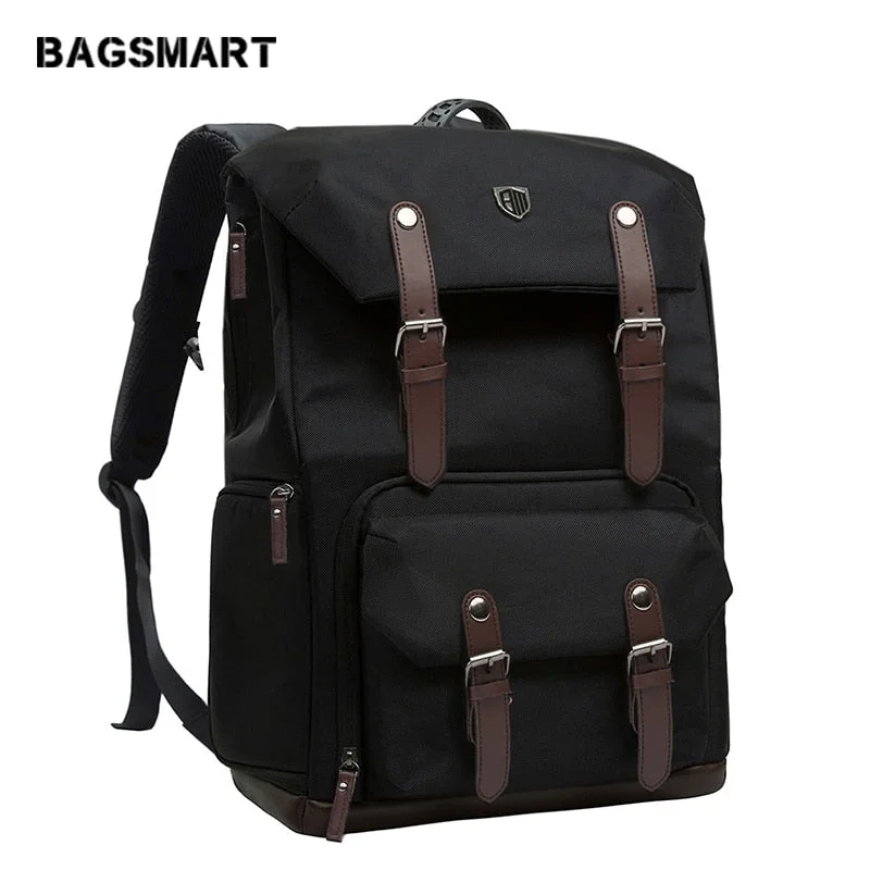 Bagsmart Canvas&Leather Retro Camera Bag National Geographic Ng5070 Camera Backpack Black Travel