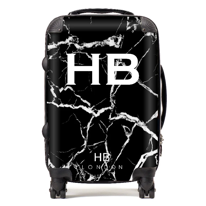 Personalised Black and White Marble Initial Suitcase