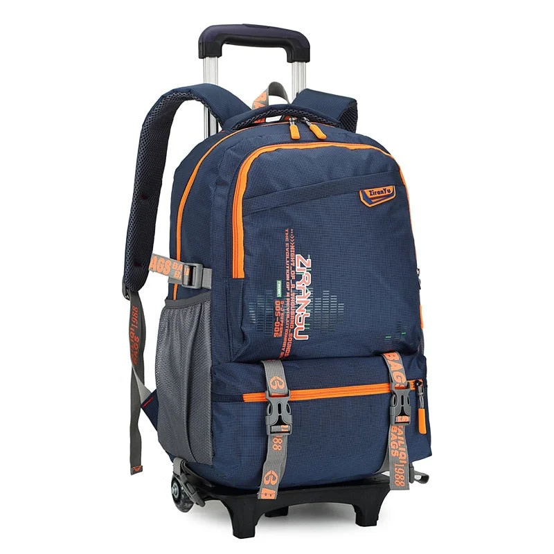 Waterproof Trolley Backpack Boys Girls Children School Bag Wheels Travel Bag Luggage Backpack