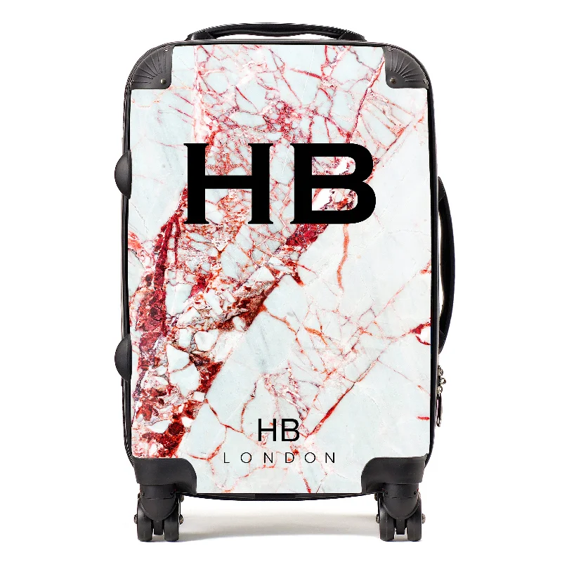 Personalised Red Cracked Marble Initial Suitcase