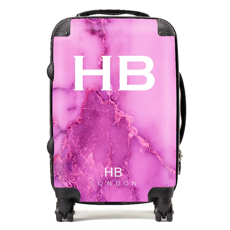 Personalised Purple Natural Marble with White Font Initial Suitcase