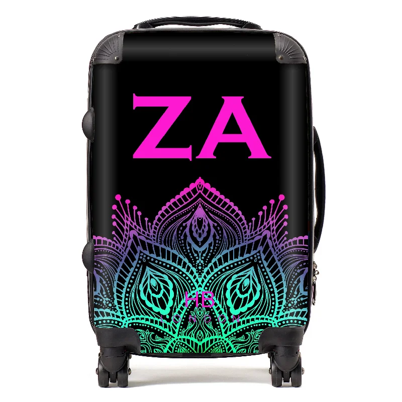 Personalised Neon Henna with Fushia Font Initial Suitcase