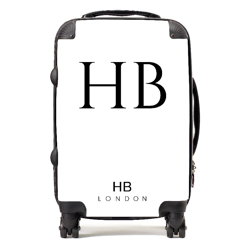 Personalised White with Black Classic Font Initial Suitcase