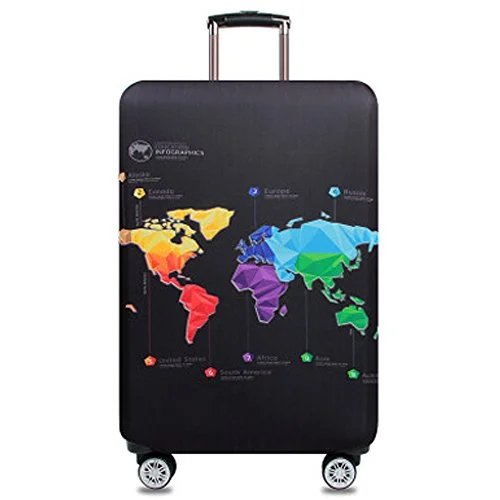 Washable Travel Luggage Cover Funny Cartoon Suitcase Protector Fits 18-32 Inch (S(18"-20" luggage), Map)