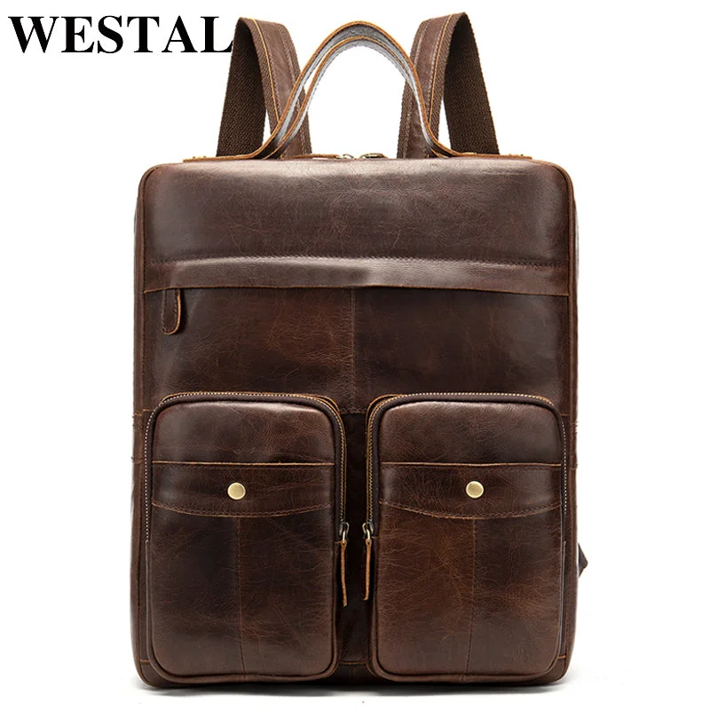 Westal Genuine Leather Backpacks For Teenager Men Laptop Backpack Leather Mochila School Bag Travel