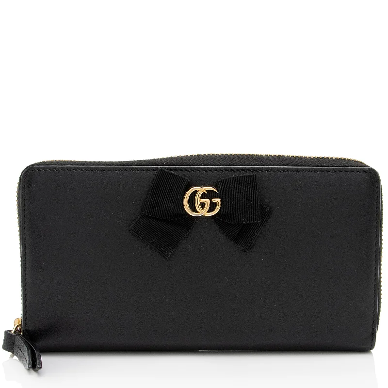 Gucci Leather GG Bow Zip Around Wallet