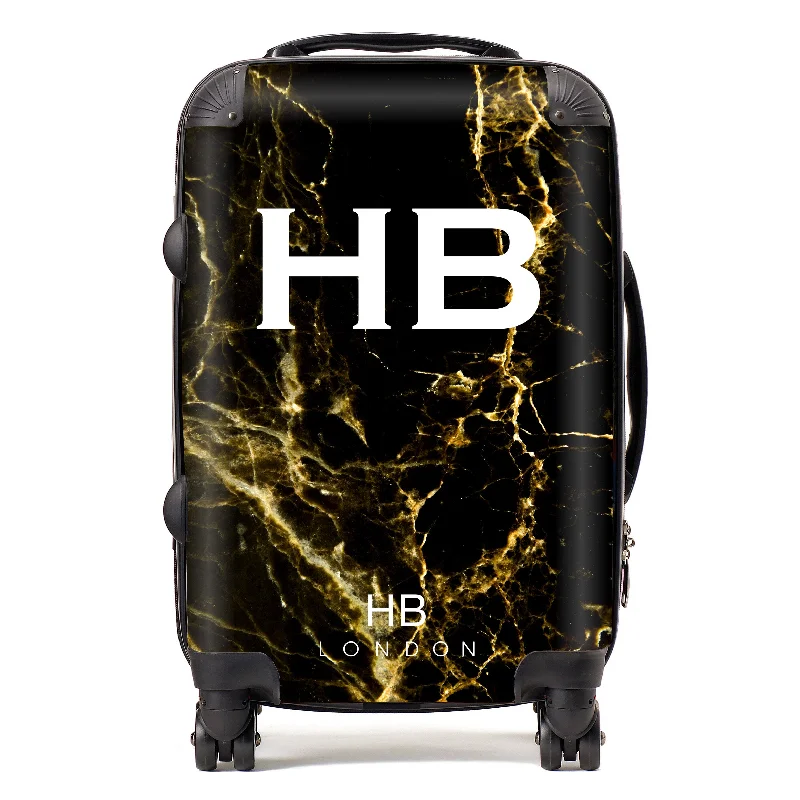 Personalised Black and Gold Marble Initial Suitcase