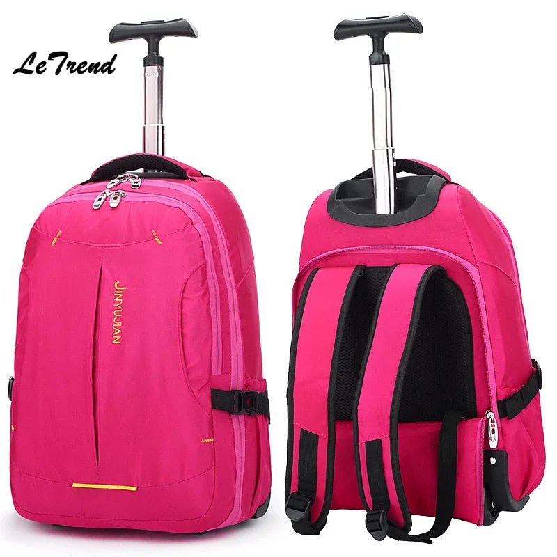 Letrend New Fashion Oxford Travel Bag Women Backpack Rolling Luggage Trolley Bag 18' Boarding Box