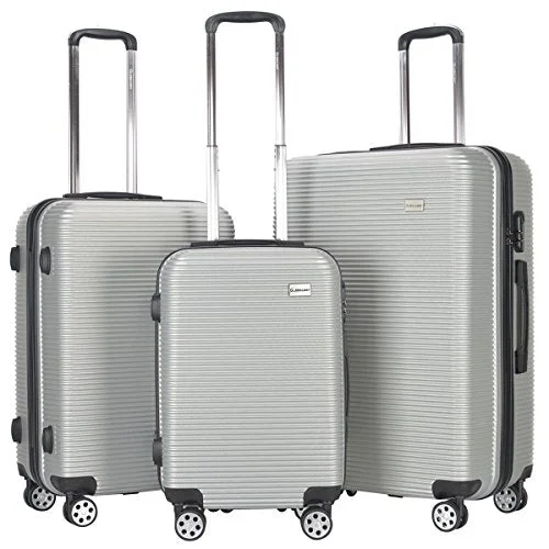 GHP 3-Pcs 20" 24" 28" SilverABS Polyester Lining Hardshell Travel Suitcase Trolley Set