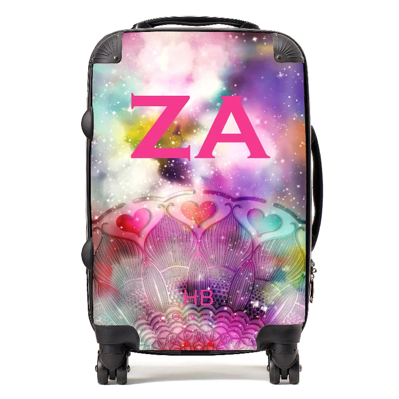 Personalised Galaxy Fantasy with Pink Font Initial Suitcase