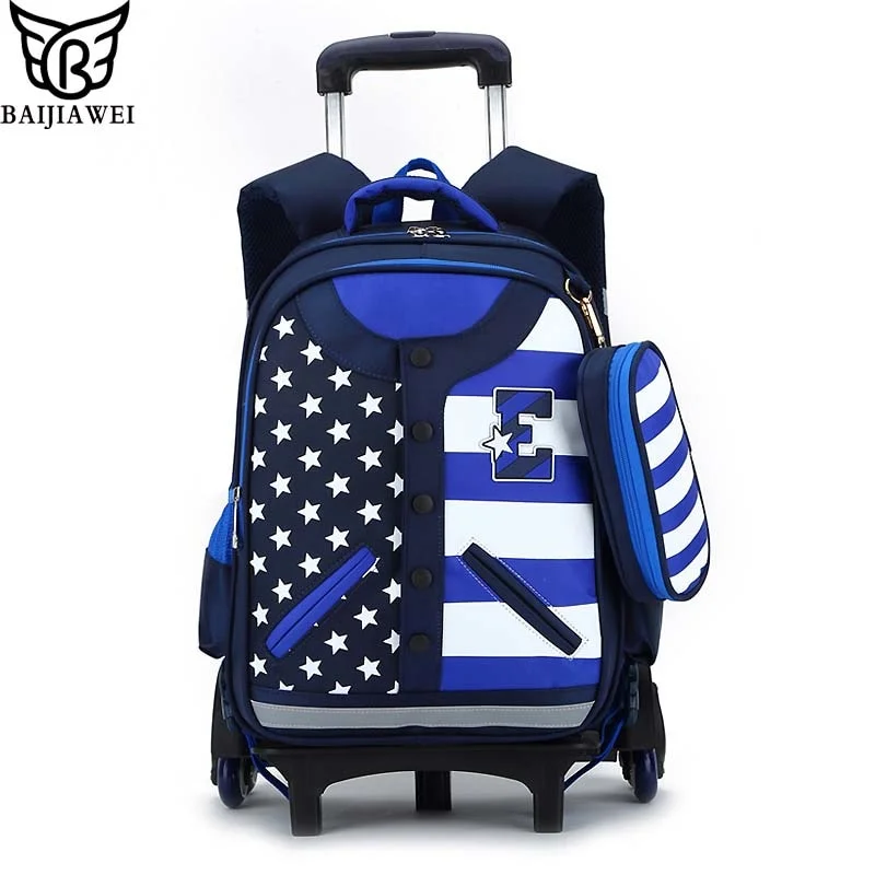 Baijiawei Personality Clothing Backpack Removable Children Trolley Bags 6-15 Years Kids School